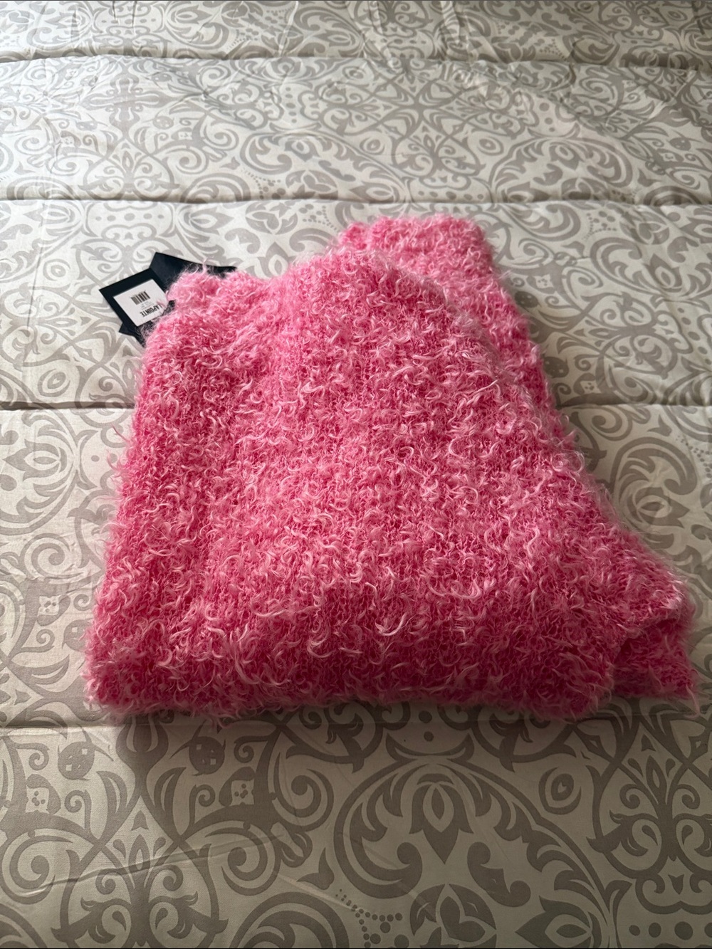 Sally LaPointe Pink Fuzzy V-Neck Sweater - Picture 5 of 8